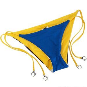 Soluna Swim Bikini Bottoms Size Medium Reversible Black Blue Yellow White NWT